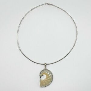 Vintage Nautilus Shell Handmade Italian Pendant Necklace 925 Sterling Silver